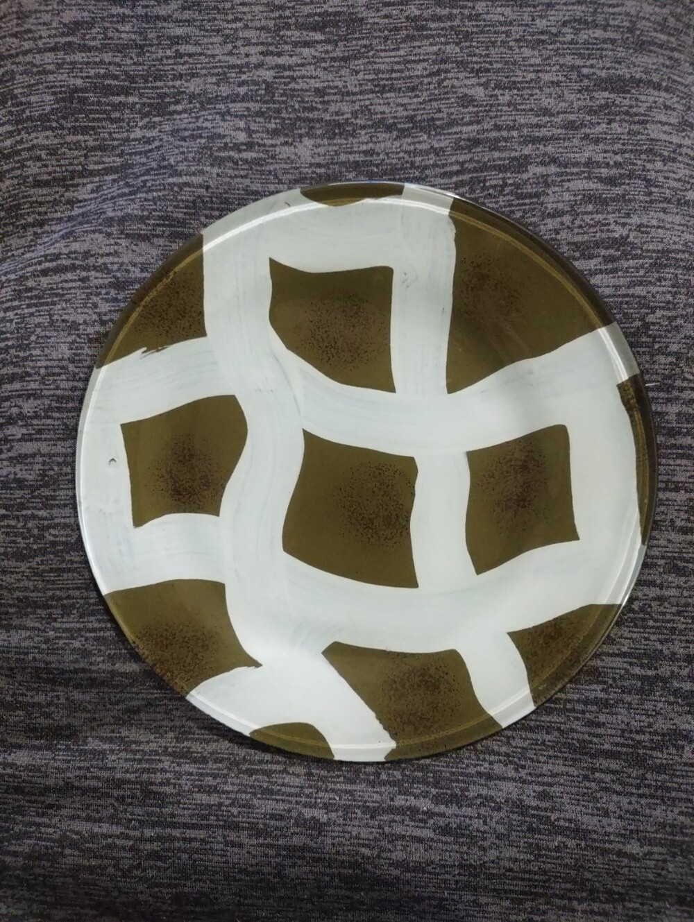 Set Of 4 - Wavey Checkered Olive Green Glass Dessert Plate 6" Unbranded